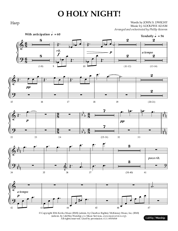 O Holy Night (Choral Anthem SATB) Harp (Arr. Phillip Keveren / Lifeway Choral)