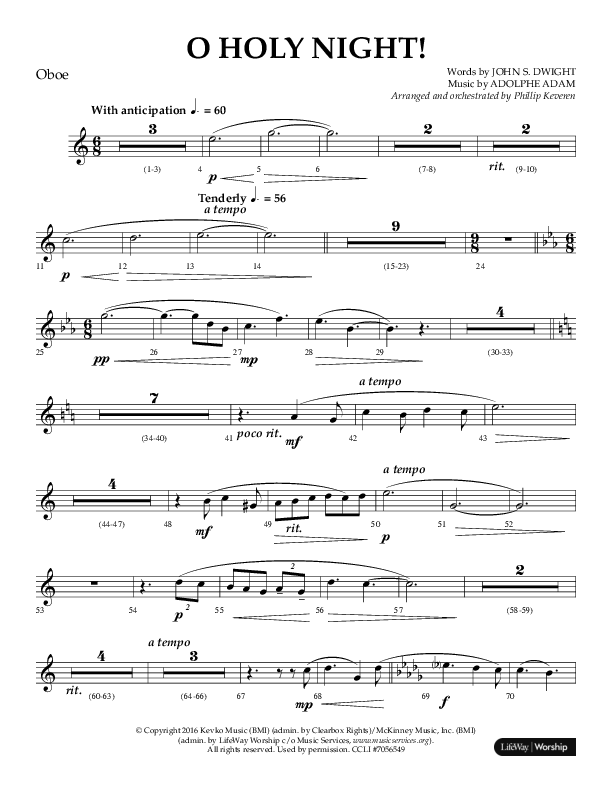 O Holy Night (Choral Anthem SATB) Oboe (Arr. Phillip Keveren / Lifeway Choral)