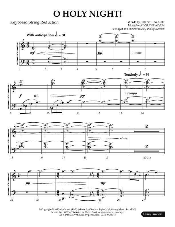 O Holy Night (Choral Anthem SATB) String Reduction (Arr. Phillip Keveren / Lifeway Choral)