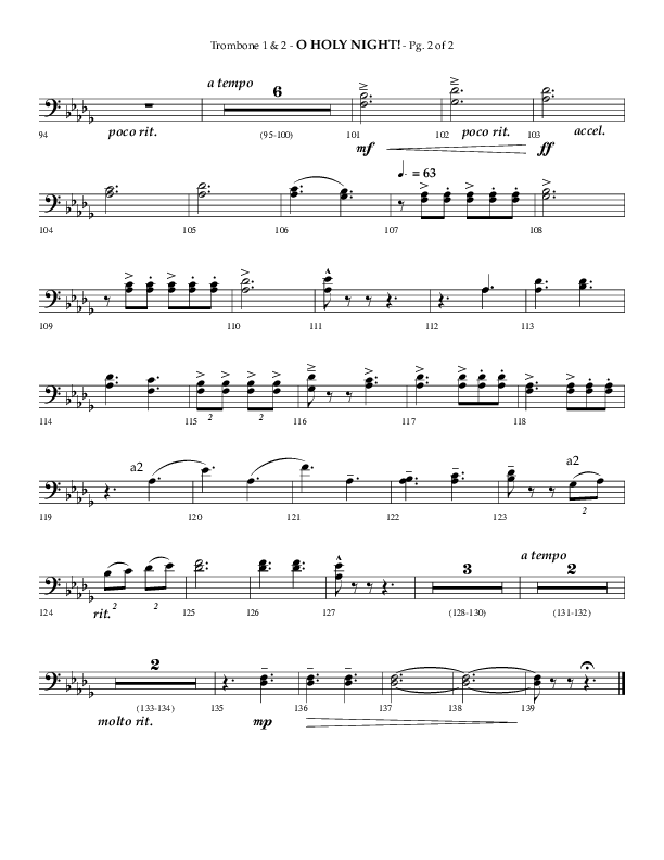 O Holy Night (Choral Anthem SATB) Trombone 1/2 (Arr. Phillip Keveren / Lifeway Choral)