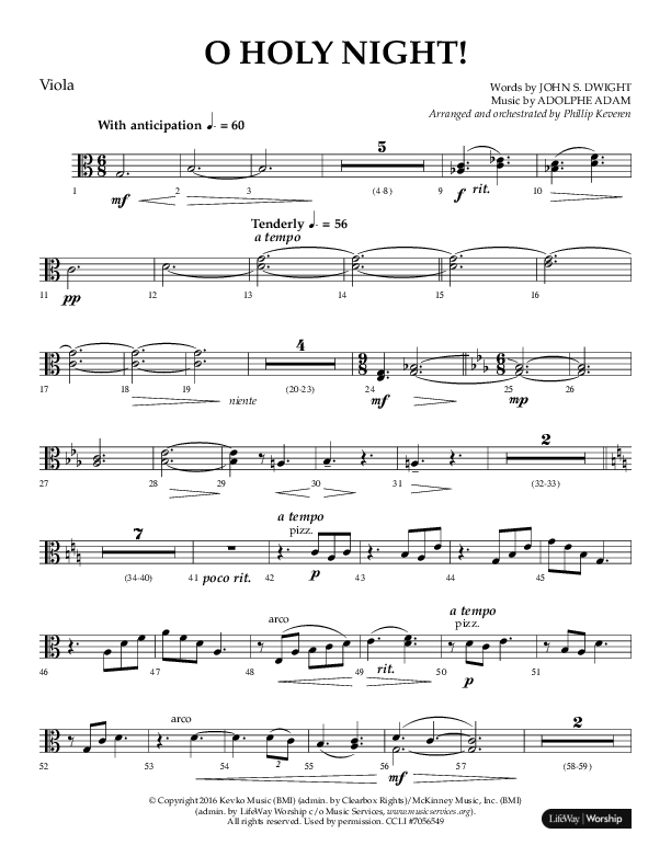 O Holy Night (Choral Anthem SATB) Viola (Arr. Phillip Keveren / Lifeway Choral)