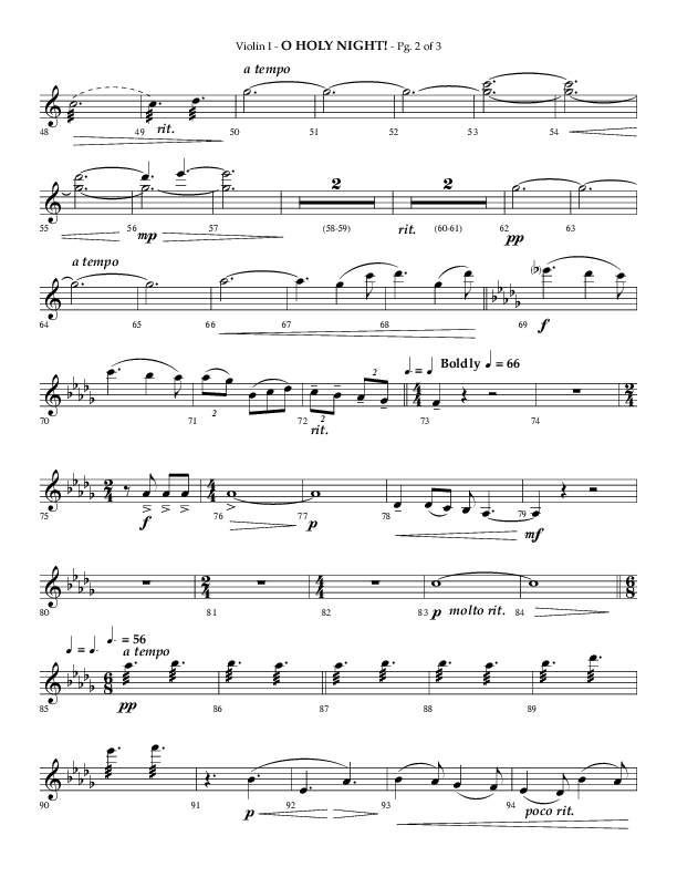 O Holy Night (Choral Anthem SATB) Violin 1 (Arr. Phillip Keveren / Lifeway Choral)