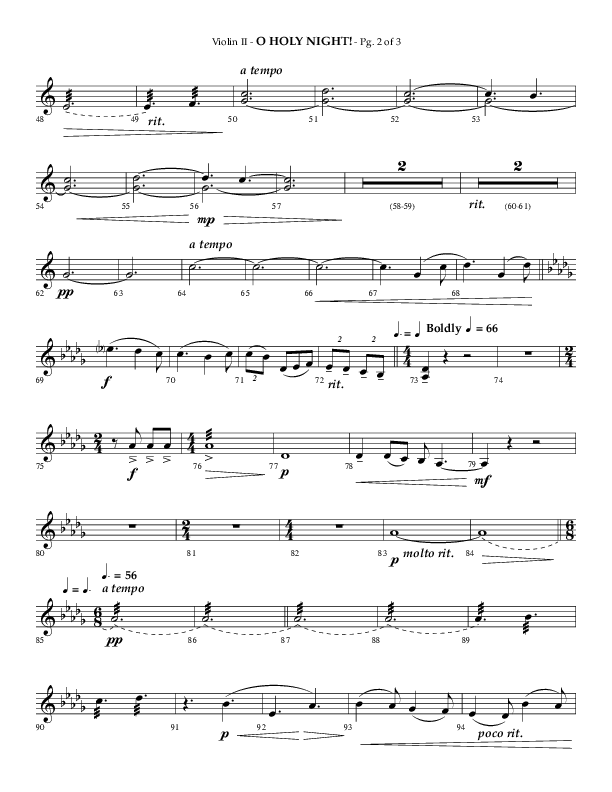 O Holy Night (Choral Anthem SATB) Violin 2 (Arr. Phillip Keveren / Lifeway Choral)
