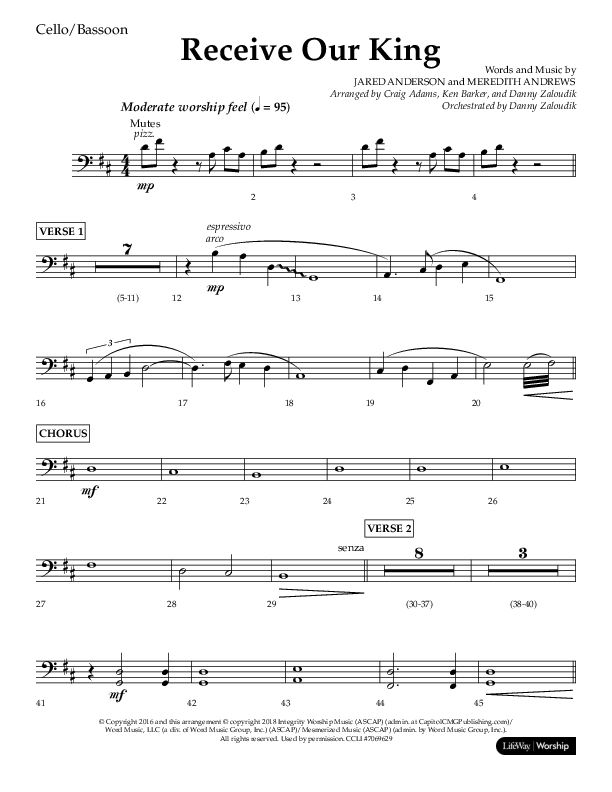 Receive Our King (Choral Anthem SATB) Cello (Lifeway Choral / Arr. Craig Adams / Arr. Ken Barker / Arr. Danny Zaloudik)