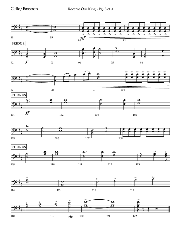 Receive Our King (Choral Anthem SATB) Cello (Lifeway Choral / Arr. Craig Adams / Arr. Ken Barker / Arr. Danny Zaloudik)