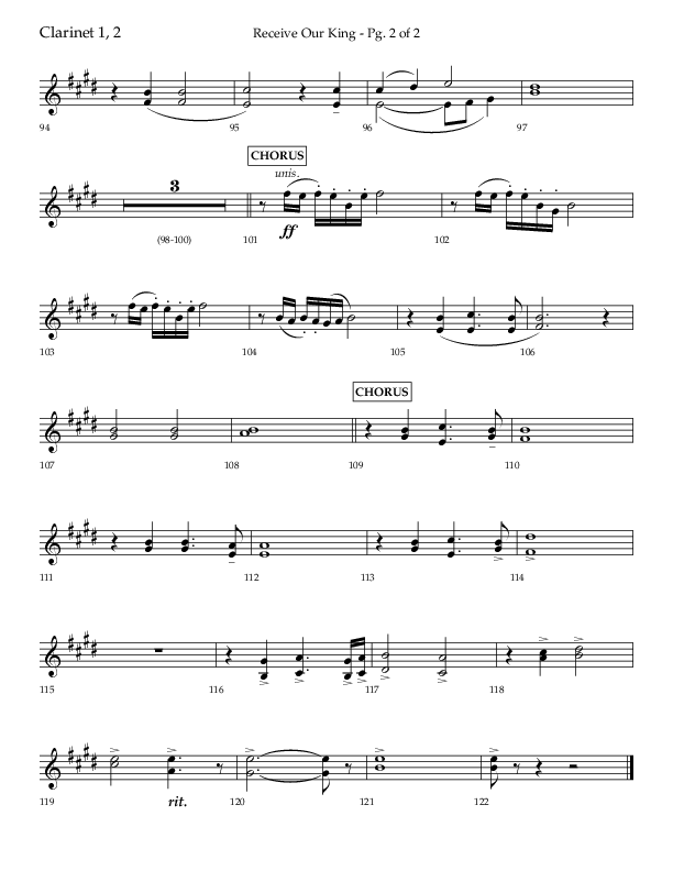 Receive Our King (Choral Anthem SATB) Clarinet 1/2 (Lifeway Choral / Arr. Craig Adams / Arr. Ken Barker / Arr. Danny Zaloudik)