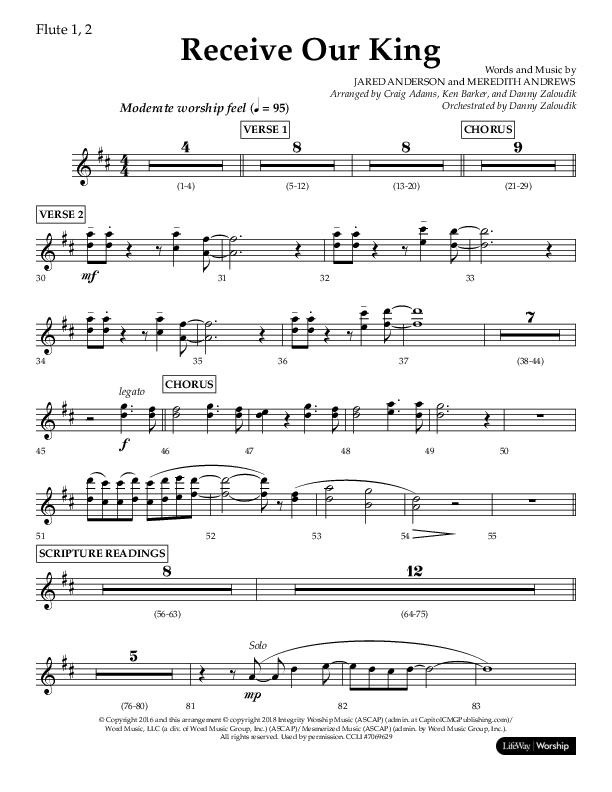 Receive Our King (Choral Anthem SATB) Flute 1/2 (Lifeway Choral / Arr. Craig Adams / Arr. Ken Barker / Arr. Danny Zaloudik)