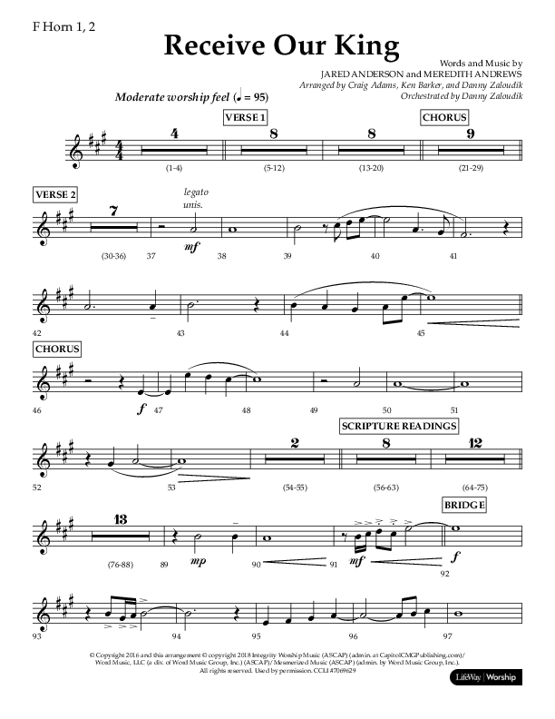 Receive Our King (Choral Anthem SATB) French Horn 1/2 (Lifeway Choral / Arr. Craig Adams / Arr. Ken Barker / Arr. Danny Zaloudik)