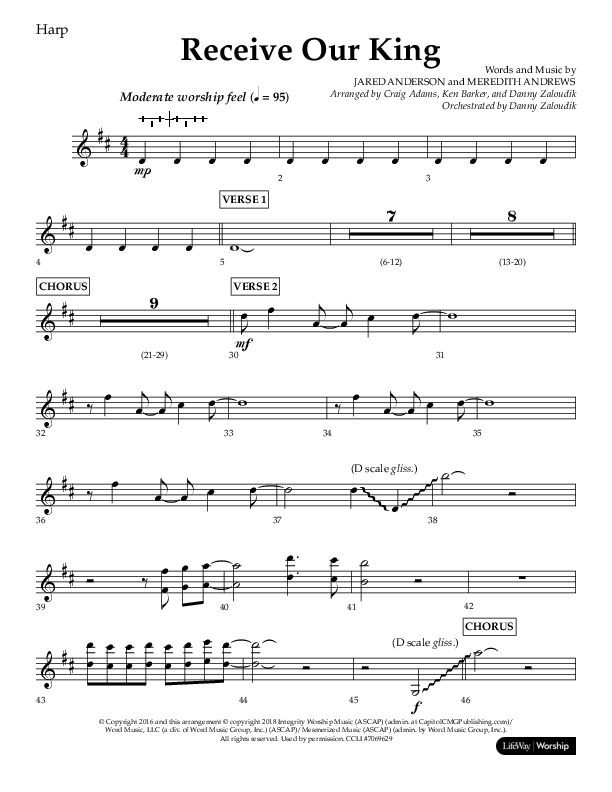 Receive Our King (Choral Anthem SATB) Harp (Lifeway Choral / Arr. Craig Adams / Arr. Ken Barker / Arr. Danny Zaloudik)