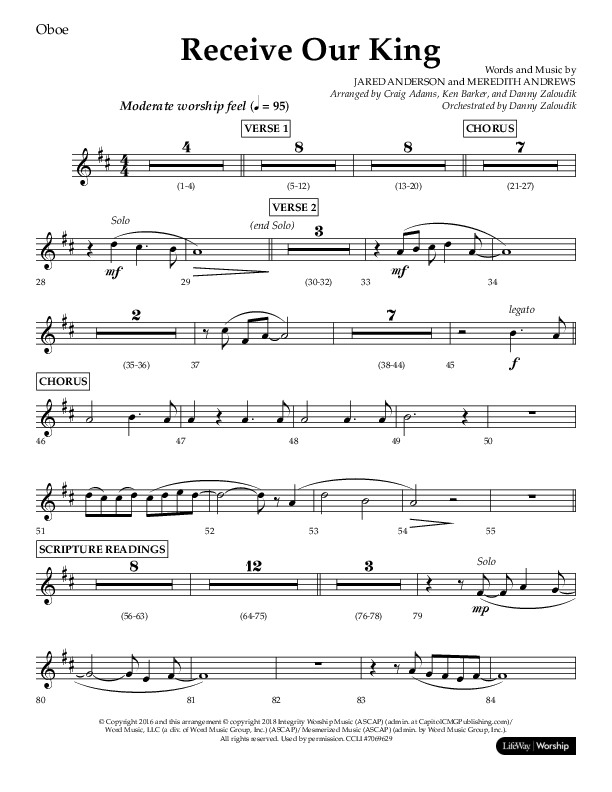 Receive Our King (Choral Anthem SATB) Oboe (Lifeway Choral / Arr. Craig Adams / Arr. Ken Barker / Arr. Danny Zaloudik)