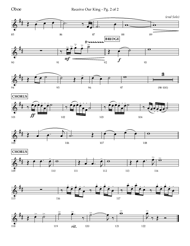 Receive Our King (Choral Anthem SATB) Oboe (Lifeway Choral / Arr. Craig Adams / Arr. Ken Barker / Arr. Danny Zaloudik)