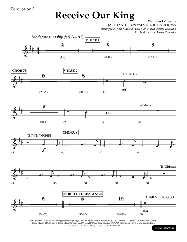 Receive Our King (Choral Anthem SATB) Percussion 1/2 (Lifeway Choral / Arr. Craig Adams / Arr. Ken Barker / Arr. Danny Zaloudik)