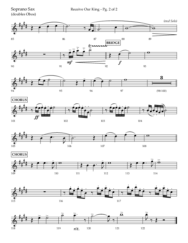 Receive Our King (Choral Anthem SATB) Soprano Sax (Lifeway Choral / Arr. Craig Adams / Arr. Ken Barker / Arr. Danny Zaloudik)