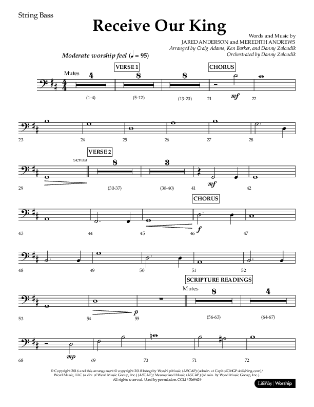 Receive Our King (Choral Anthem SATB) String Bass (Lifeway Choral / Arr. Craig Adams / Arr. Ken Barker / Arr. Danny Zaloudik)