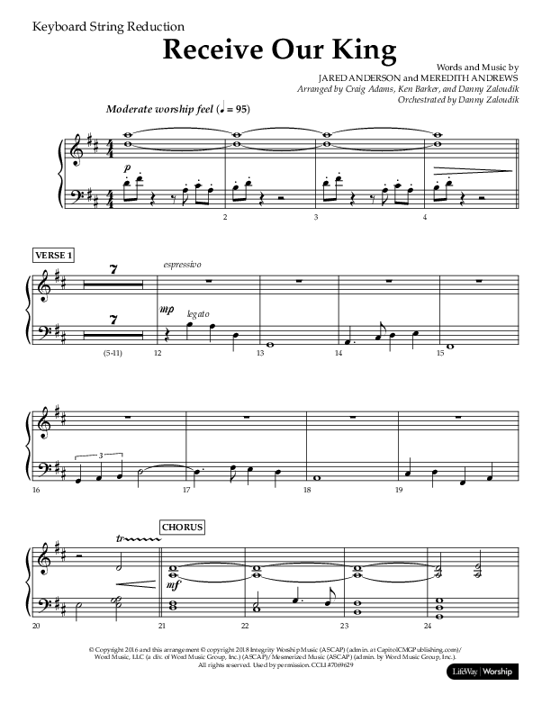 Receive Our King (Choral Anthem SATB) String Reduction (Lifeway Choral / Arr. Craig Adams / Arr. Ken Barker / Arr. Danny Zaloudik)