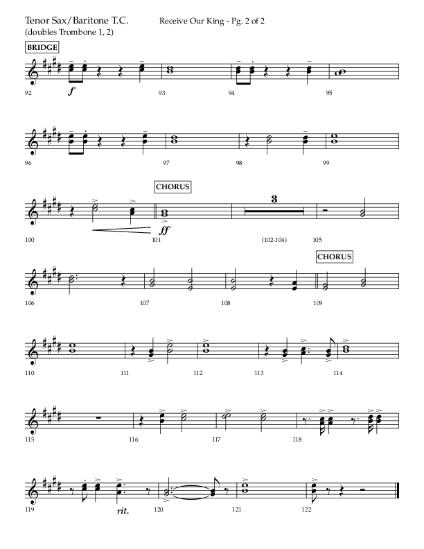 Receive Our King (Choral Anthem SATB) Tenor Sax/Baritone T.C. (Lifeway Choral / Arr. Craig Adams / Arr. Ken Barker / Arr. Danny Zaloudik)