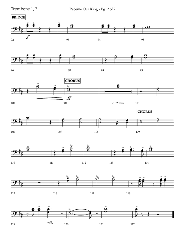 Receive Our King (Choral Anthem SATB) Trombone 1/2 (Lifeway Choral / Arr. Craig Adams / Arr. Ken Barker / Arr. Danny Zaloudik)
