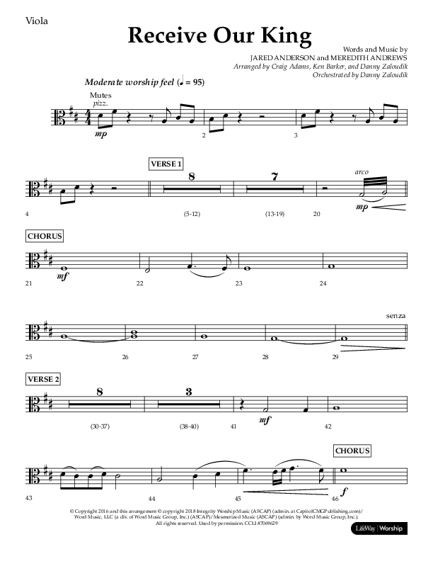 Receive Our King (Choral Anthem SATB) Viola (Lifeway Choral / Arr. Craig Adams / Arr. Ken Barker / Arr. Danny Zaloudik)