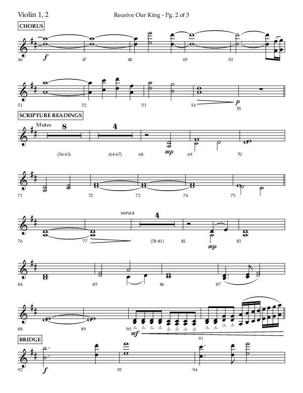 Receive Our King (Choral Anthem SATB) Violin 1/2 (Lifeway Choral / Arr. Craig Adams / Arr. Ken Barker / Arr. Danny Zaloudik)