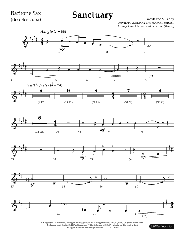 Sanctuary (Choral Anthem SATB) Bari Sax (Arr. Robert Sterling / Lifeway Choral)