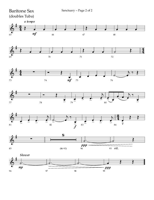 Sanctuary (Choral Anthem SATB) Bari Sax (Arr. Robert Sterling / Lifeway Choral)