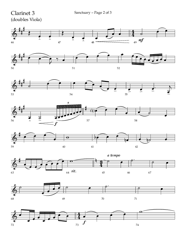 Sanctuary (Choral Anthem SATB) Clarinet 3 (Arr. Robert Sterling / Lifeway Choral)