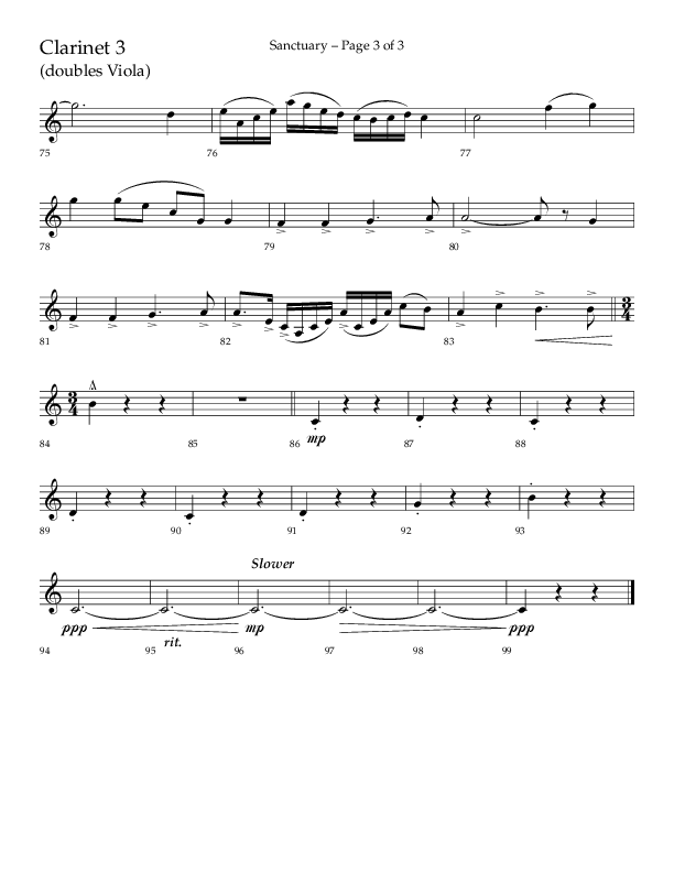 Sanctuary (Choral Anthem SATB) Clarinet 3 (Arr. Robert Sterling / Lifeway Choral)