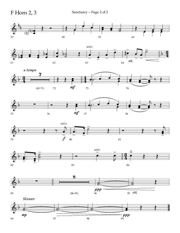 Sanctuary (Choral Anthem SATB) French Horn 2 (Arr. Robert Sterling / Lifeway Choral)