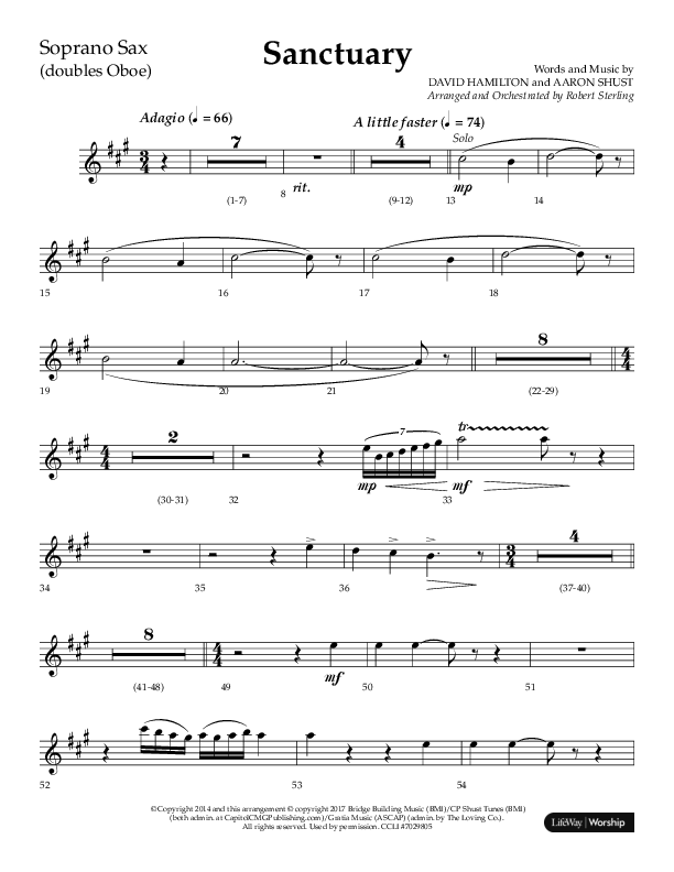 Sanctuary (Choral Anthem SATB) Soprano Sax (Arr. Robert Sterling / Lifeway Choral)