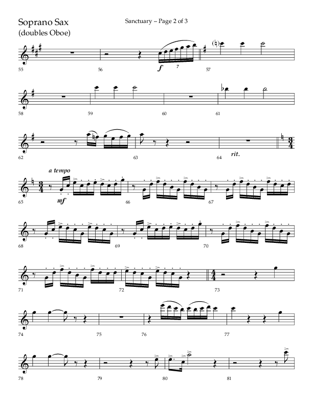 Sanctuary (Choral Anthem SATB) Soprano Sax (Arr. Robert Sterling / Lifeway Choral)