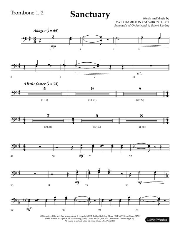 Sanctuary (Choral Anthem SATB) Trombone 1/2 (Arr. Robert Sterling / Lifeway Choral)