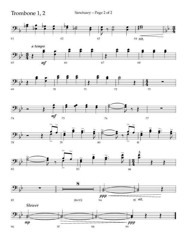 Sanctuary (Choral Anthem SATB) Trombone 1/2 (Arr. Robert Sterling / Lifeway Choral)