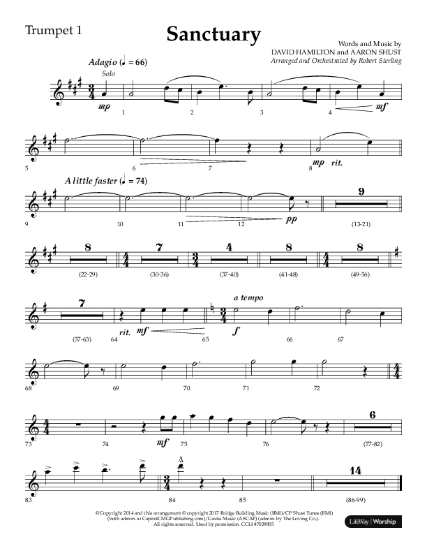 Sanctuary (Choral Anthem SATB) Trumpet 1 (Arr. Robert Sterling / Lifeway Choral)