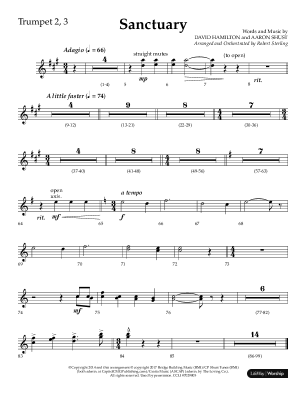 Sanctuary (Choral Anthem SATB) Trumpet 2/3 (Arr. Robert Sterling / Lifeway Choral)