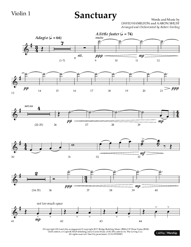 Sanctuary (Choral Anthem SATB) Violin 1 (Arr. Robert Sterling / Lifeway Choral)