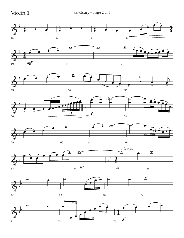 Sanctuary (Choral Anthem SATB) Violin 1 (Arr. Robert Sterling / Lifeway Choral)