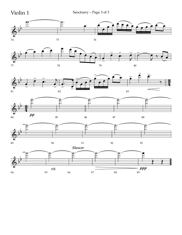 Sanctuary (Choral Anthem SATB) Violin 1 (Arr. Robert Sterling / Lifeway Choral)