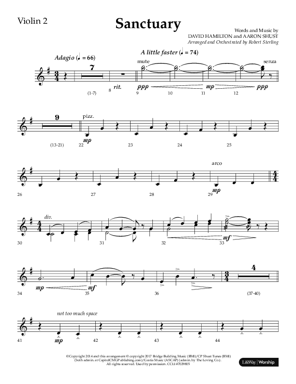 Sanctuary (Choral Anthem SATB) Violin 2 (Arr. Robert Sterling / Lifeway Choral)