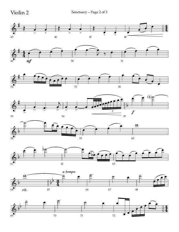 Sanctuary (Choral Anthem SATB) Violin 2 (Arr. Robert Sterling / Lifeway Choral)