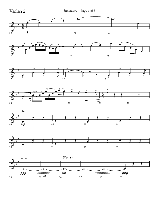 Sanctuary (Choral Anthem SATB) Violin 2 (Arr. Robert Sterling / Lifeway Choral)