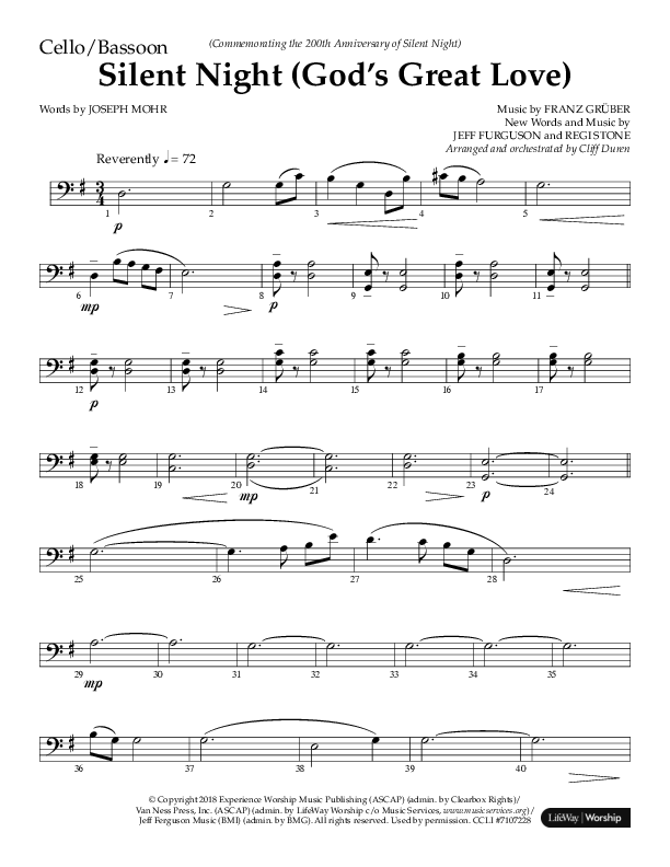 Silent Night (God’s Great Love) (Choral Anthem SATB) Cello (Arr. Cliff Duren / Lifeway Choral)
