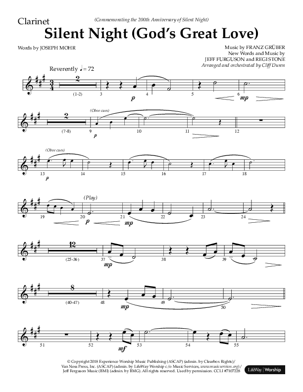 Silent Night (God’s Great Love) (Choral Anthem SATB) Clarinet 1/2 (Arr. Cliff Duren / Lifeway Choral)