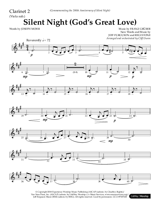 Silent Night (God’s Great Love) (Choral Anthem SATB) Clarinet 1/2 (Arr. Cliff Duren / Lifeway Choral)