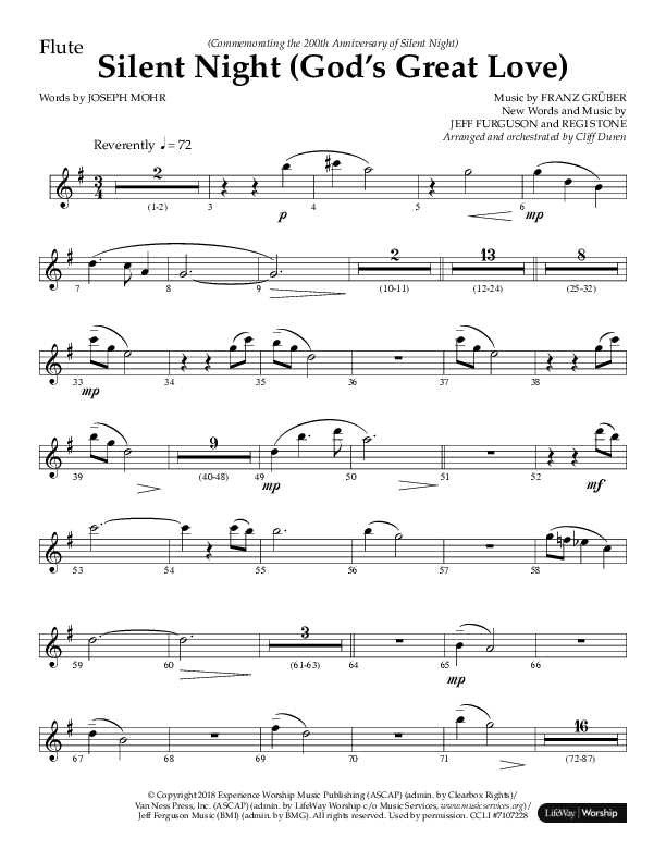Silent Night (God’s Great Love) (Choral Anthem SATB) Flute (Arr. Cliff Duren / Lifeway Choral)