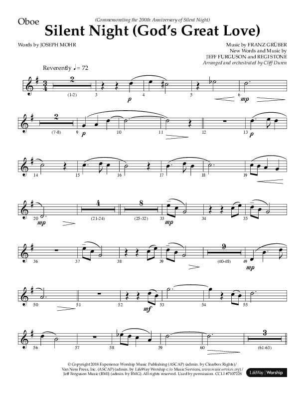 Silent Night (God’s Great Love) (Choral Anthem SATB) Oboe (Arr. Cliff Duren / Lifeway Choral)