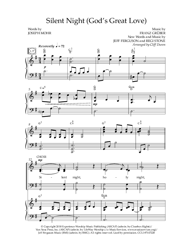 Silent Night (God’s Great Love) (Choral Anthem SATB) Anthem (SATB/Piano) (Arr. Cliff Duren / Lifeway Choral)