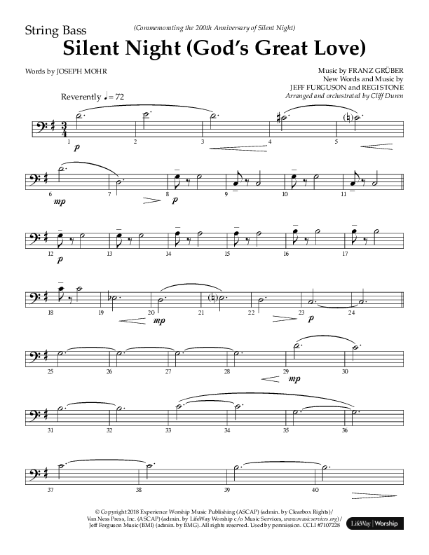 Silent Night (God’s Great Love) (Choral Anthem SATB) String Bass (Arr. Cliff Duren / Lifeway Choral)