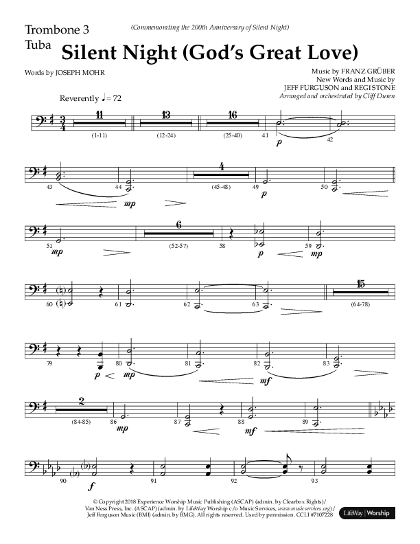 Silent Night (God’s Great Love) (Choral Anthem SATB) Trombone 3/Tuba (Arr. Cliff Duren / Lifeway Choral)
