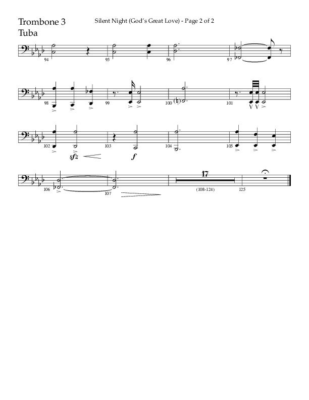 Silent Night (God’s Great Love) (Choral Anthem SATB) Trombone 3/Tuba (Arr. Cliff Duren / Lifeway Choral)