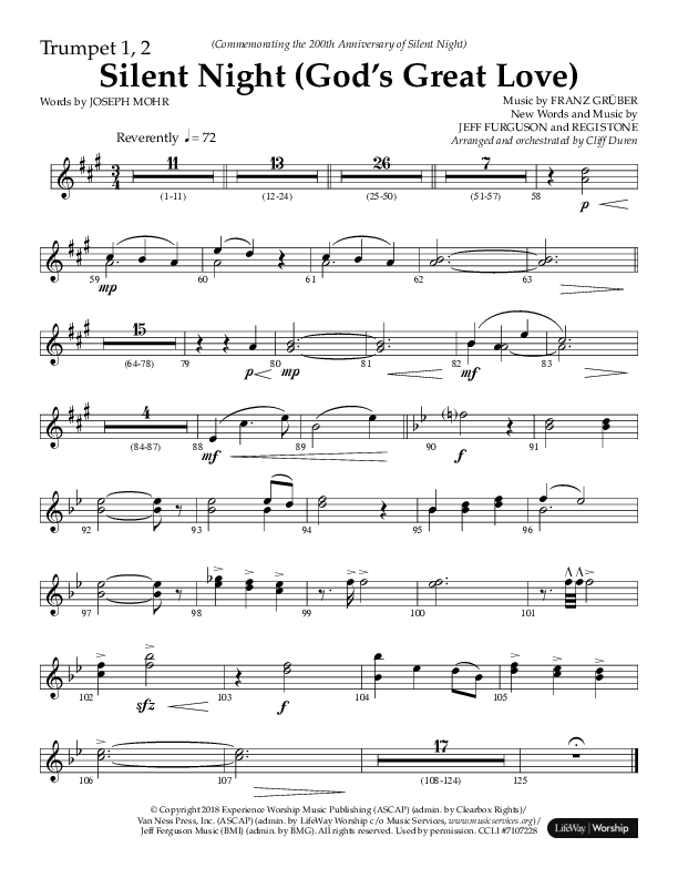 Silent Night (God’s Great Love) (Choral Anthem SATB) Trumpet 1,2 (Arr. Cliff Duren / Lifeway Choral)